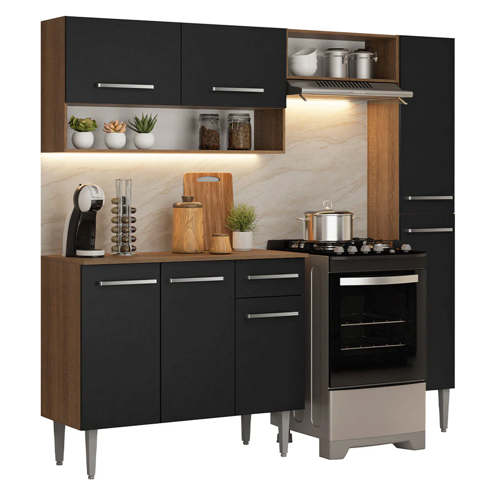Cocina Compacta 197 cm Emilly Marrón/Negro 01 - Image 3