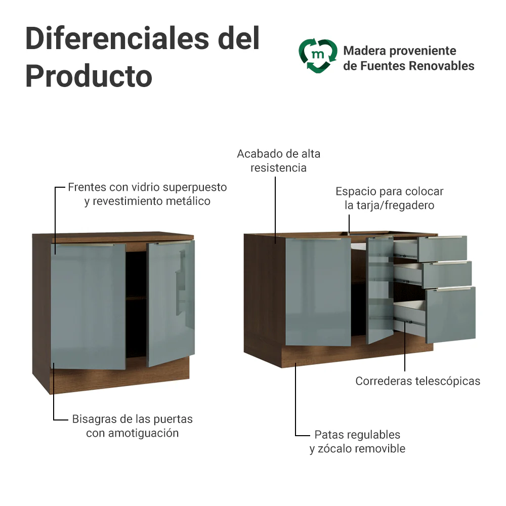 Cocina Compacta 200 x 60 cm Marrón/Gris Lux Madesa 06 - Image 4
