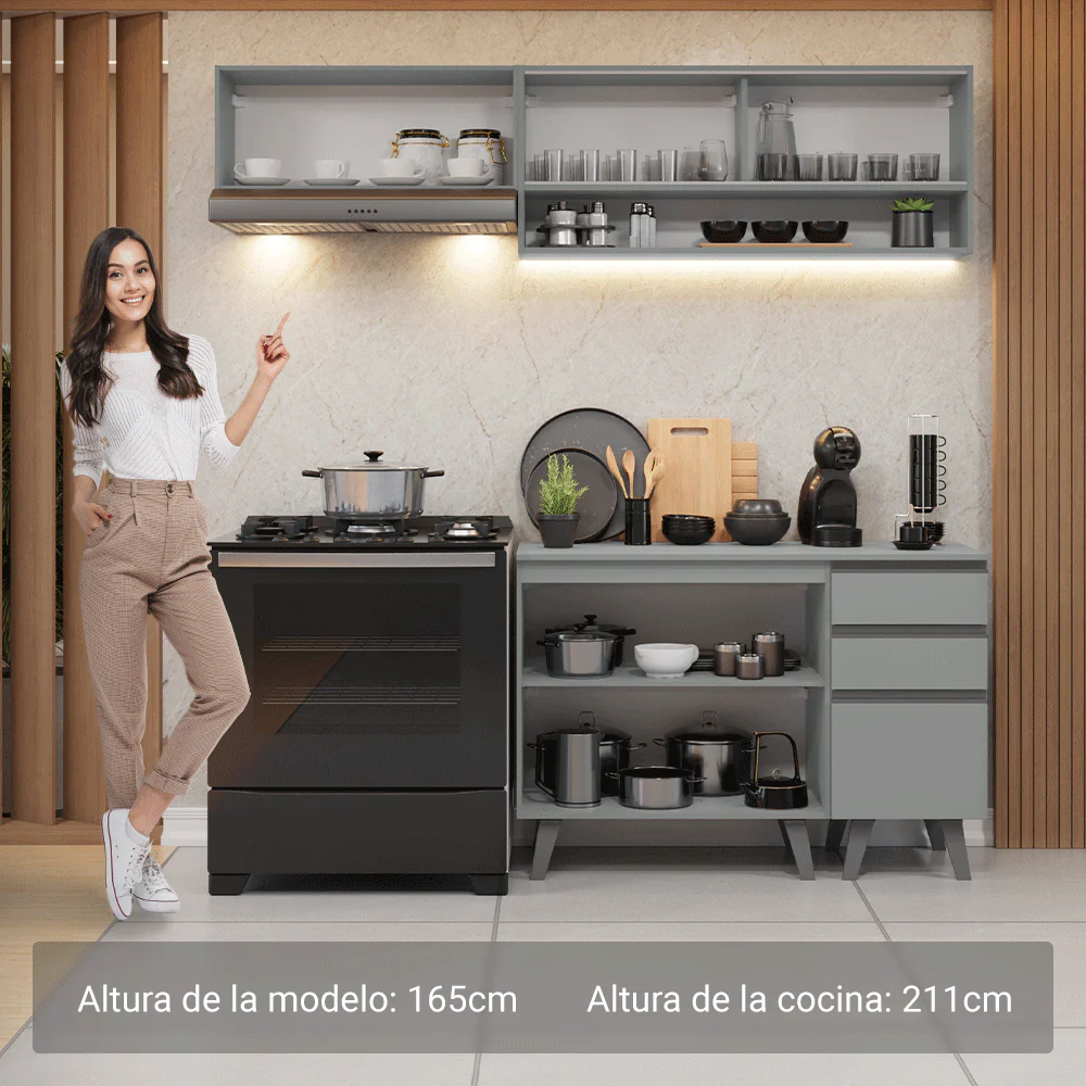 Combo de Cocina 200cm Gris Nice Madesa 14 - Image 5