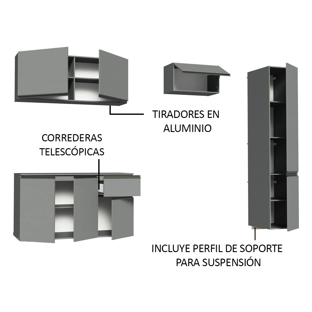 Cocina Compacta 220 cm Sin Patas Nice Gris 04 - Image 8