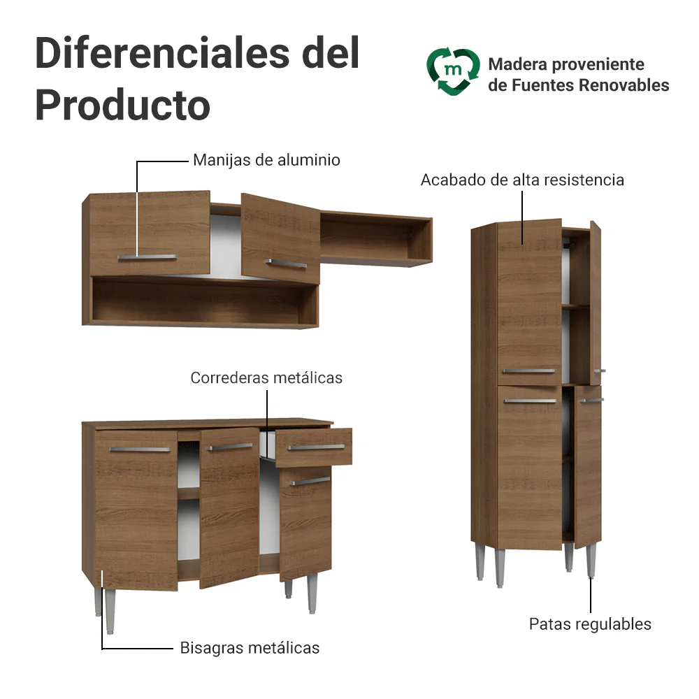 Cocina Compacta 229 cm Emilly Marrón 017 - Image 4