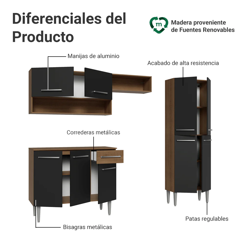Cocina Compacta 229 cm Emilly Marrón/Negro 017 - Image 4