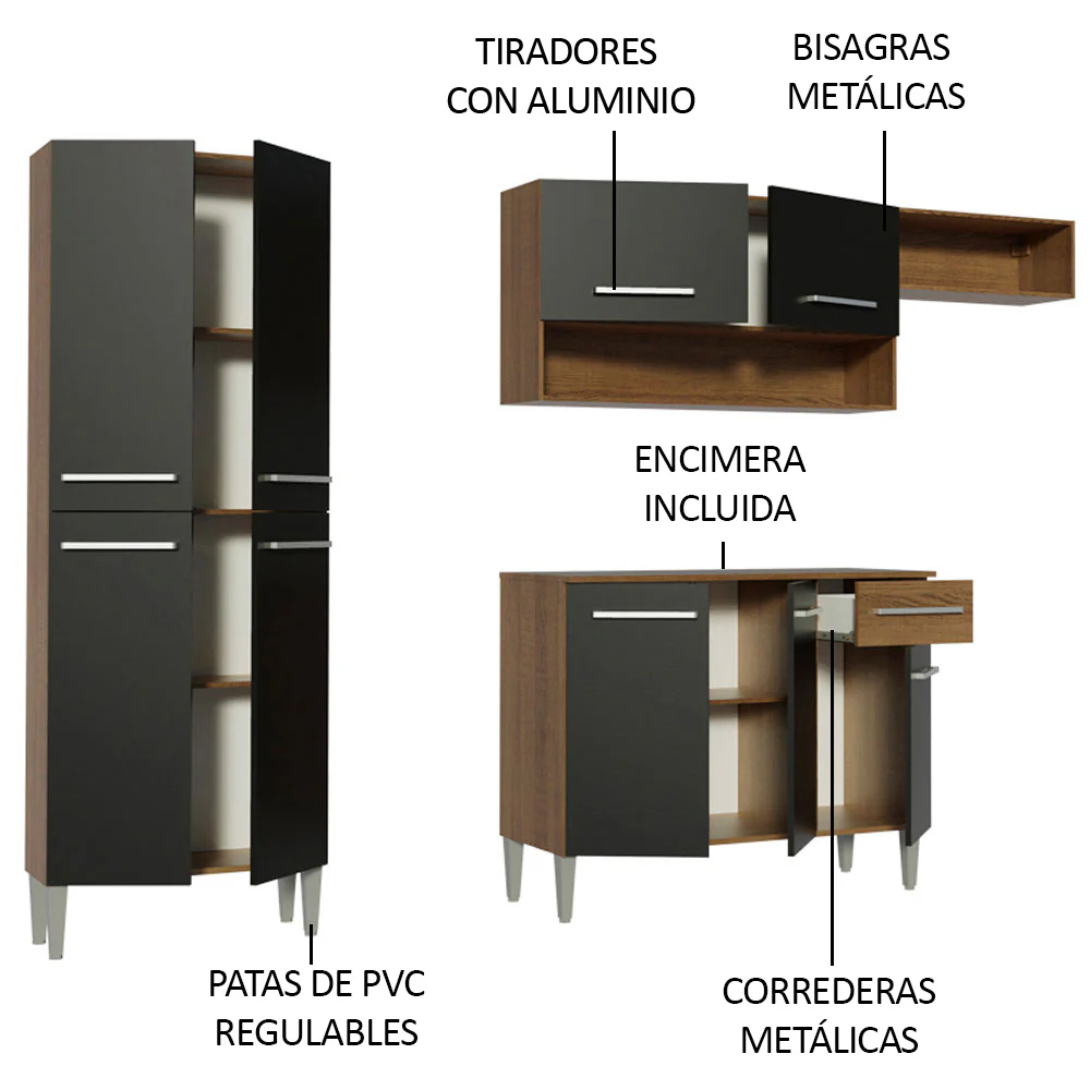 Cocina Compacta 229 cm Emilly Top Marrón/Negro - Image 5