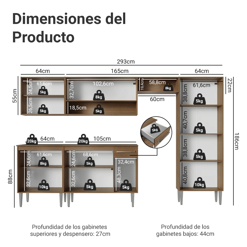 Cocina Compacta 293 cm Emilly Marrón/Gris 011 - Image 2