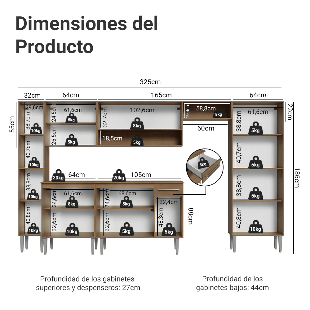 Cocina Compacta 325 cm Emilly Marrón/Gris 07 - Image 2