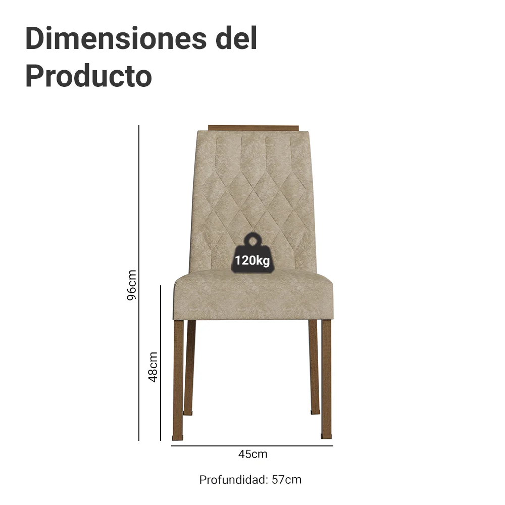 Combo 2 Sillas de Comedor Tapizadas 4254 con Detalle en madera Marrón/Imperial Madesa - Image 2