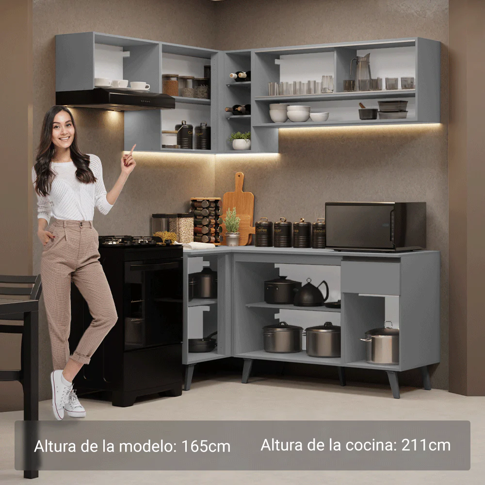 Combo completo de Cocina Esquinera 325cm Gris Nice Madesa 03 - Image 5
