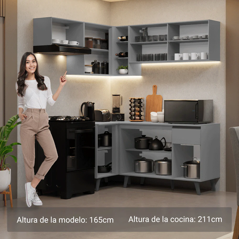 Combo completo de Cocina Esquinera 325cm Gris Nice Madesa 06 - Image 5