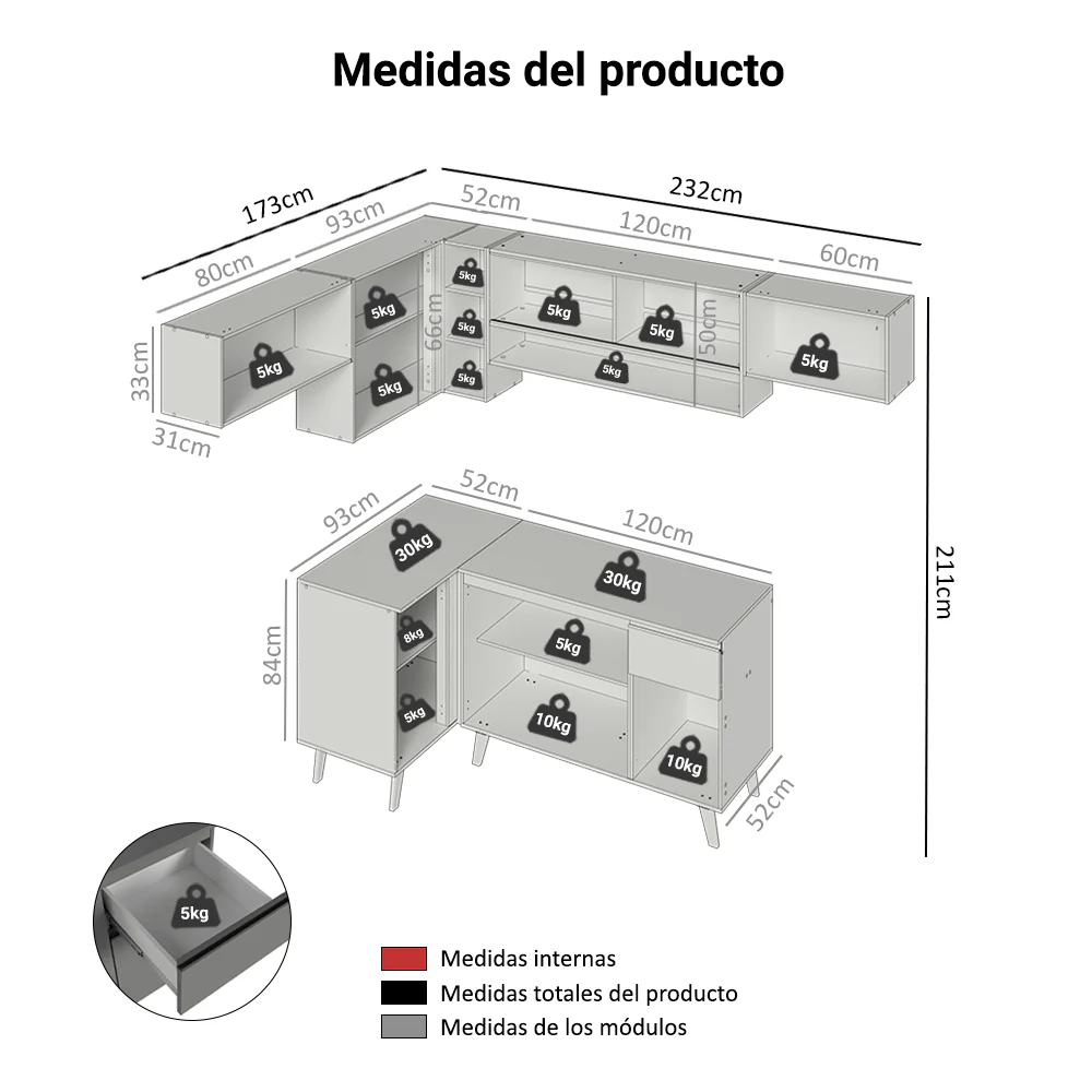 Combo completo de Cocina Esquinera 405cm Gris Nice Madesa 06 - Image 2