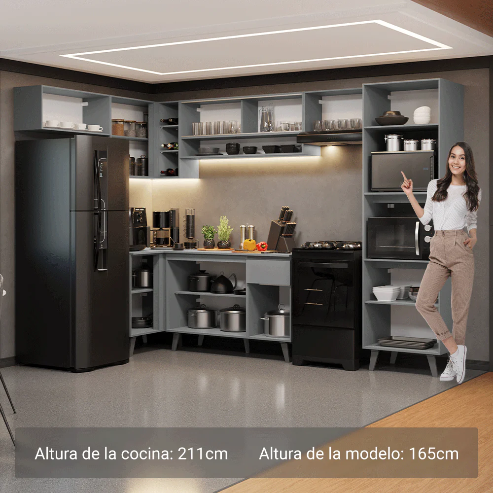 Combo completo de Cocina Esquinera 465cm Gris Nice Madesa 09 - Image 5