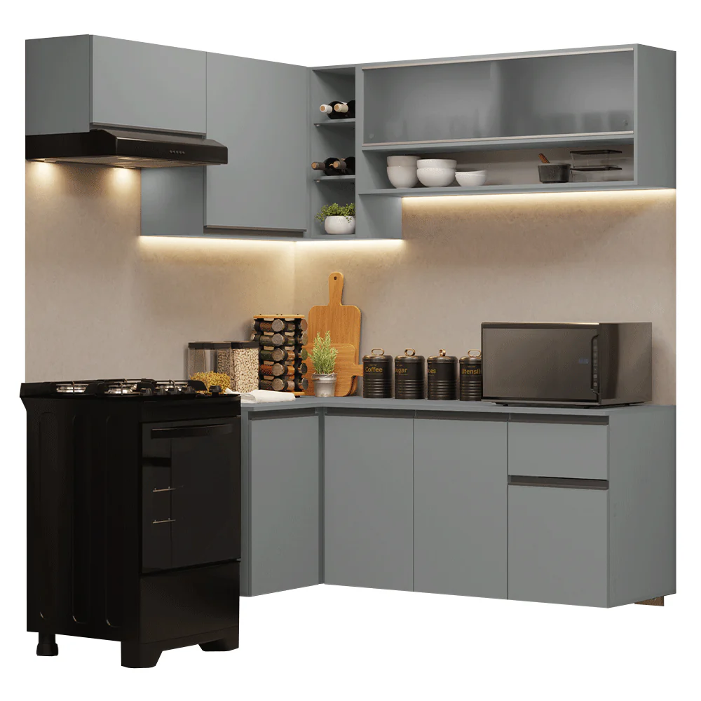 Combo completo de Cocina Esquinera Flotante 325cm Gris Nice Madesa 01 - Image 3