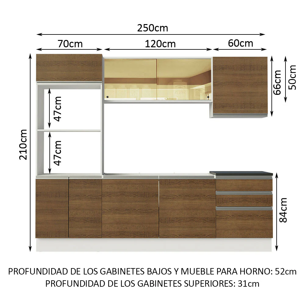 Combo Completo de Cocina 100% MDF 250 cm Blanco/Marrón Acordes Madesa 01 - Image 2