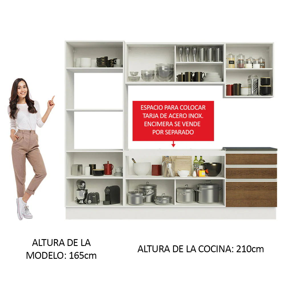 Combo Completo de Cocina 100% MDF 250 cm Blanco/Marrón Acordes Madesa 01 - Image 5