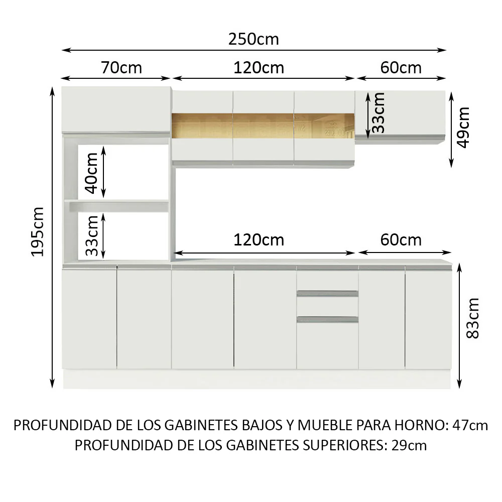 Combo Completo de Cocina 100% MDF 250 cm Blanco Smart Madesa 01 - Image 2