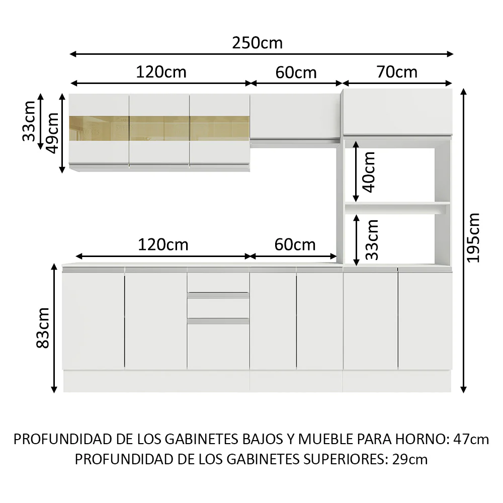 Combo Completo de Cocina 100% MDF 250 cm Blanco Smart Madesa 02 - Image 2