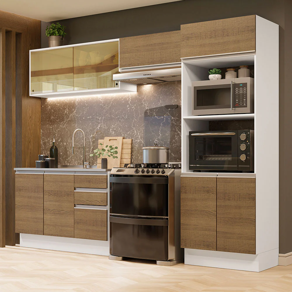 Combo Completo de Cocina 100% MDF 270 cm Blanco/Marrón Acordes Madesa 08