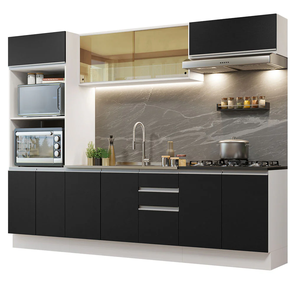 Combo Completo de Cocina 100% MDF 270 cm Blanco/Negro Acordes Madesa 07 - Image 3