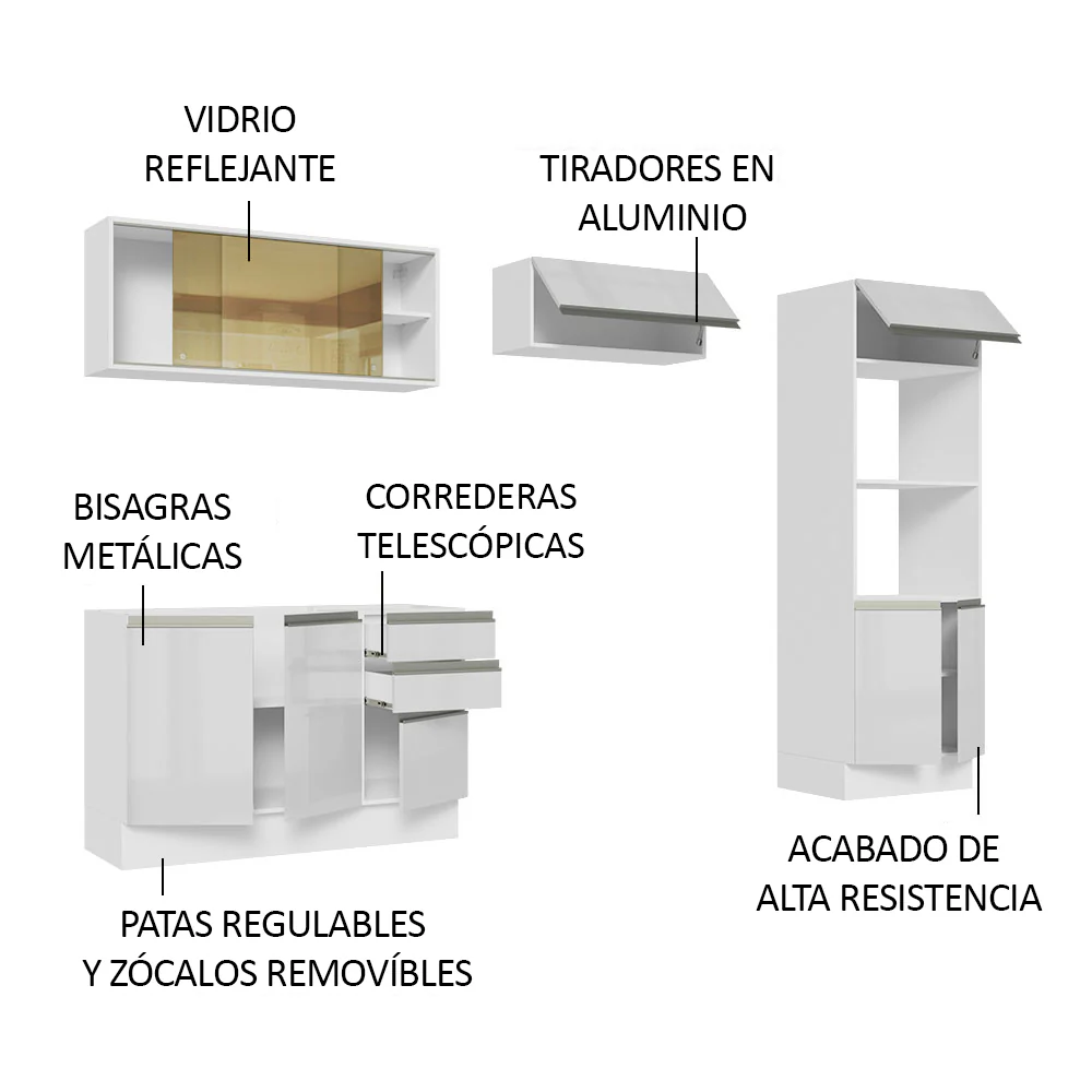 Combo Completo de Cocina 100% MDF 270 cm Frentes Blanco Brillante Acordes Madesa 08 - Image 4