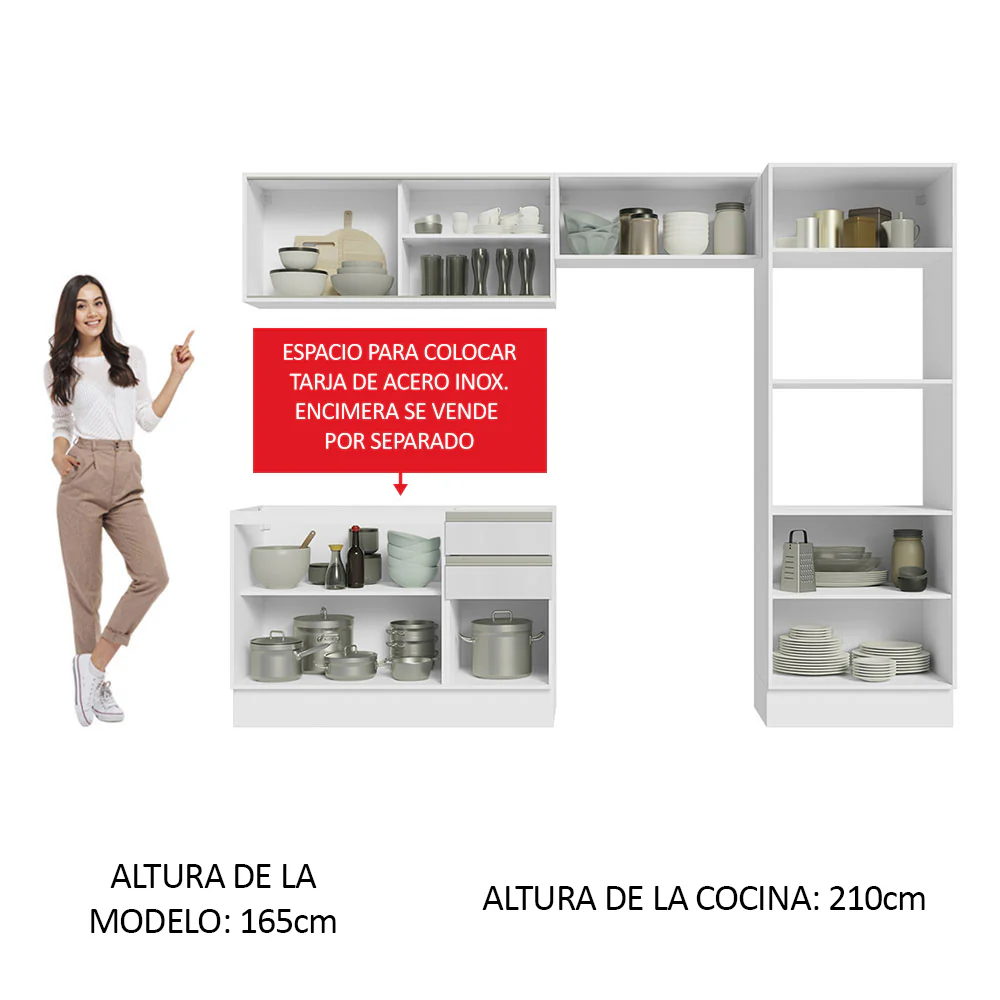 Combo Completo de Cocina 100% MDF 270 cm Frentes Blanco Brillante Acordes Madesa 08 - Image 5