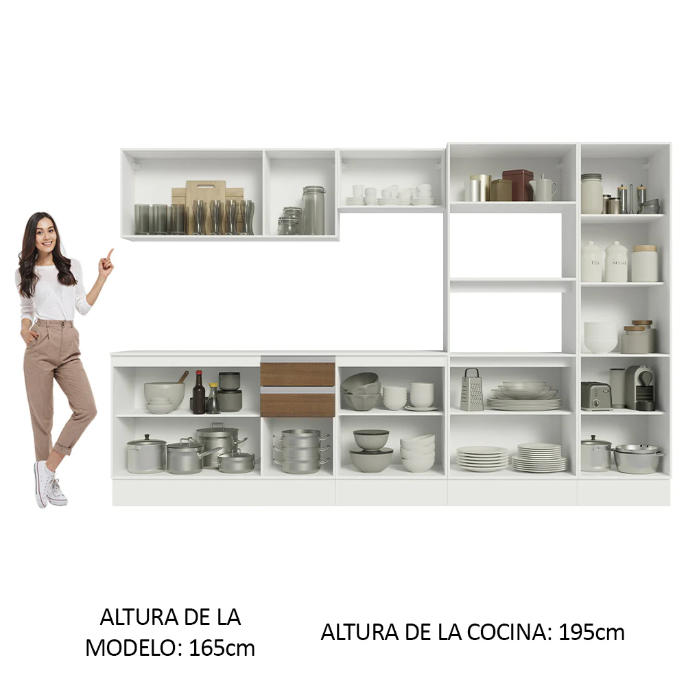 Combo Completo de Cocina 100% MDF 300 cm Blanco/Marrón/Crema Smart Madesa 02 - Image 5