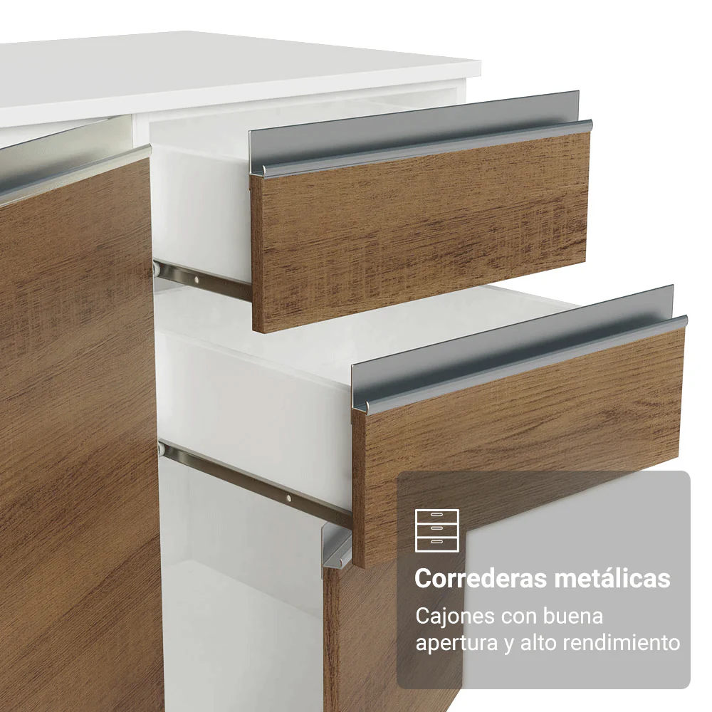 Combo Completo de Cocina 100% MDF 300 cm Blanco/Marrón/Crema Smart Madesa 04 - Image 8