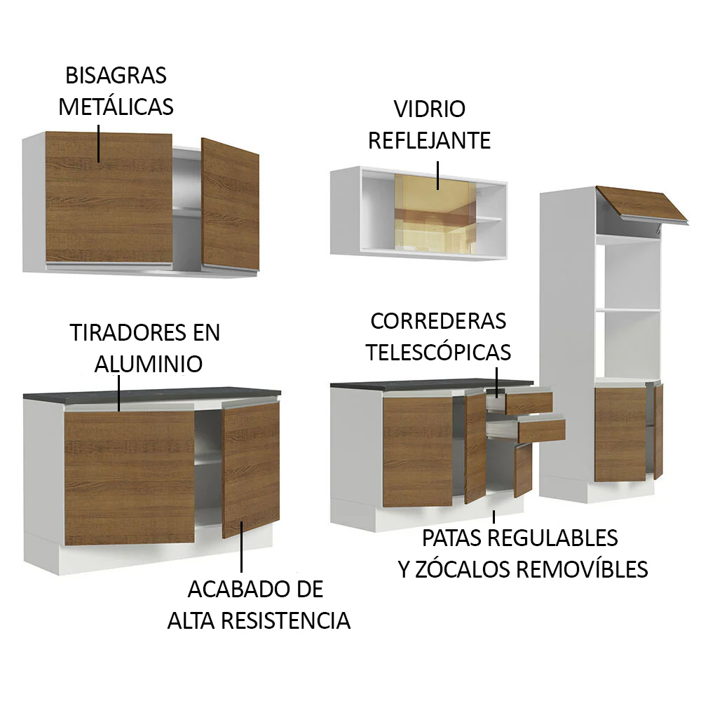Combo Completo de Cocina 100% MDF 310 cm Blanco/Marrón Acordes Madesa 01 - Image 4