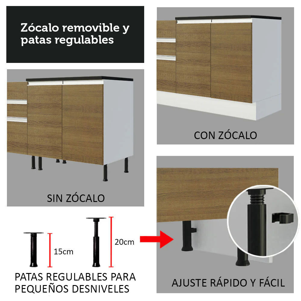 Combo Completo de Cocina 100% MDF 330 cm Blanco/Marrón Acordes Madesa 06 - Image 7