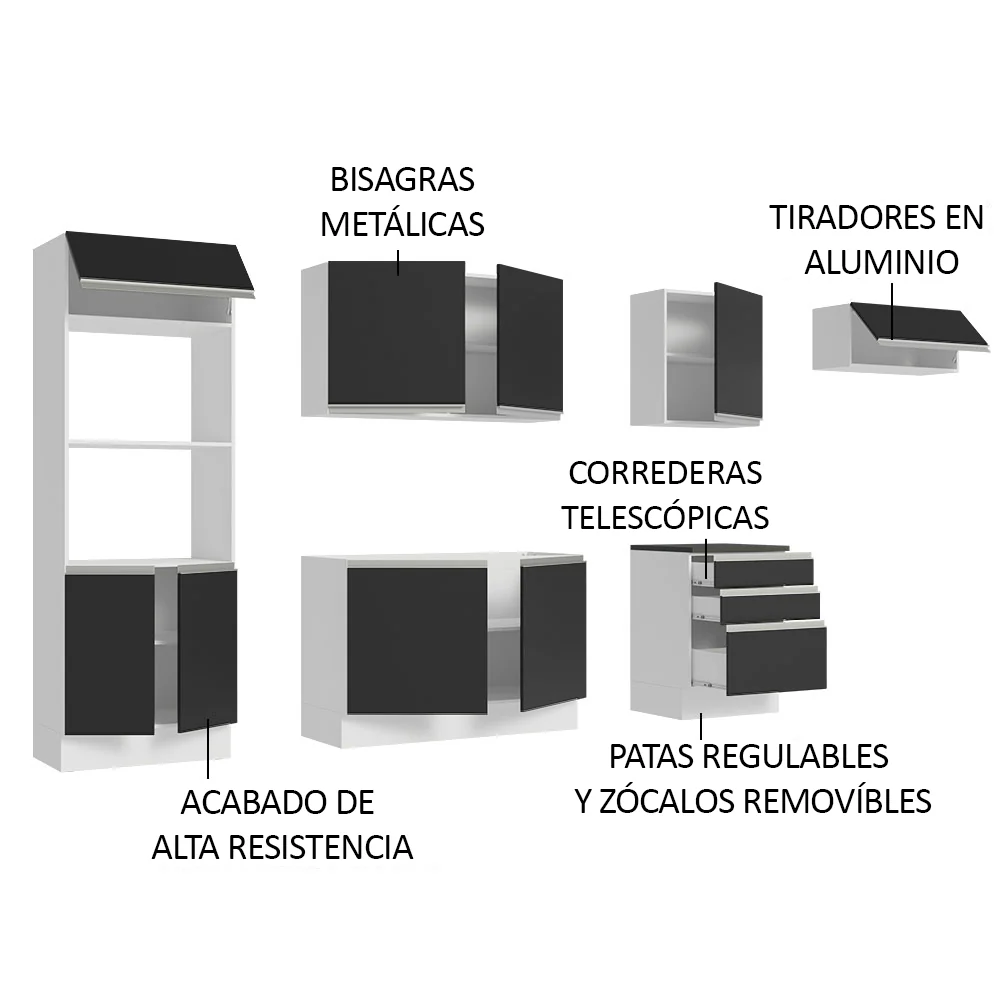 Combo Completo de Cocina 100% MDF 330 cm Blanco/Negro Acordes Madesa 06 - Image 4