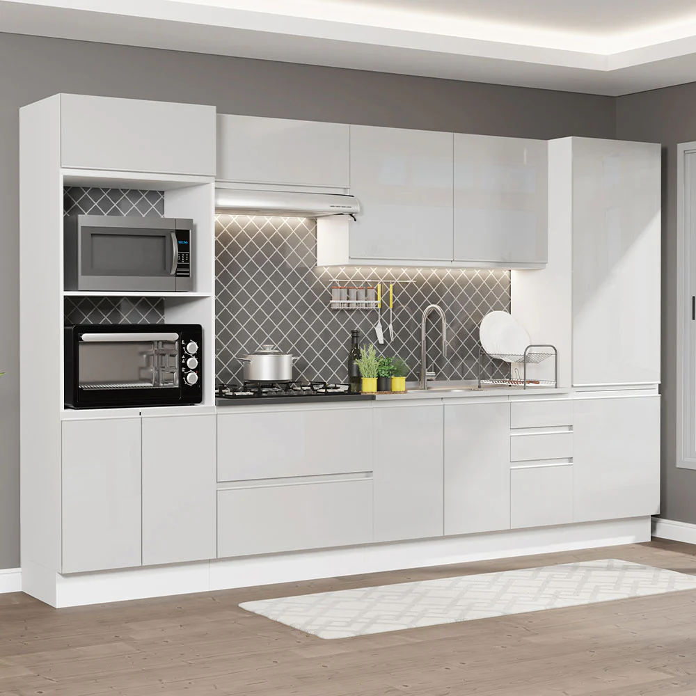 Combo Completo de Cocina 100% MDF 330 cm Frentes Blanco Brillante Acordes Madesa 05