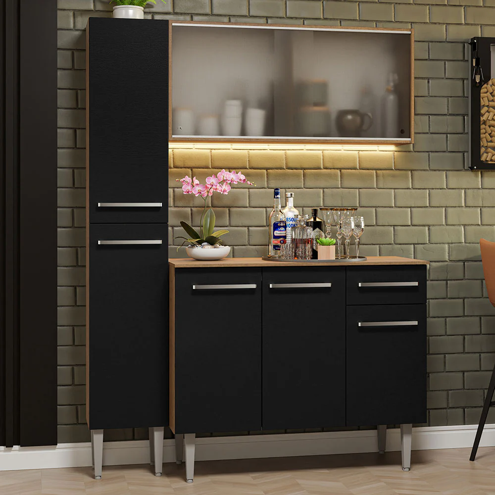 Combo completo de Cocina 137cm Marrón/Negro Emilly 05