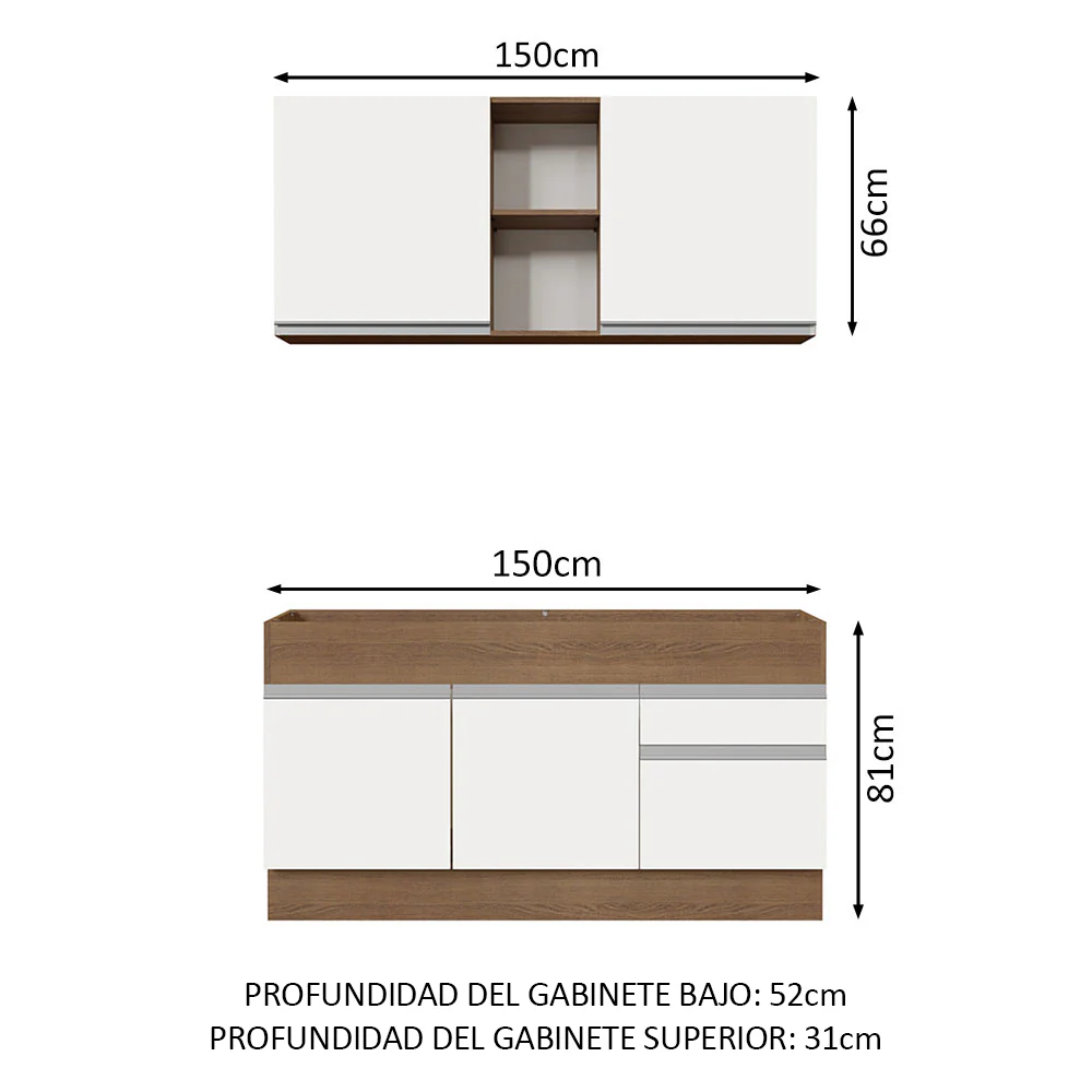 Combo de Cocina 150cm Marrón/Blanco Glamy Madesa 02 - Image 2