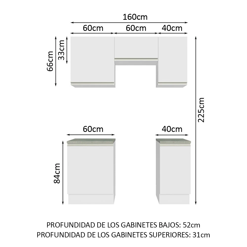 Combo de Cocina 160cm Glamy Madesa - Blanco - Image 2