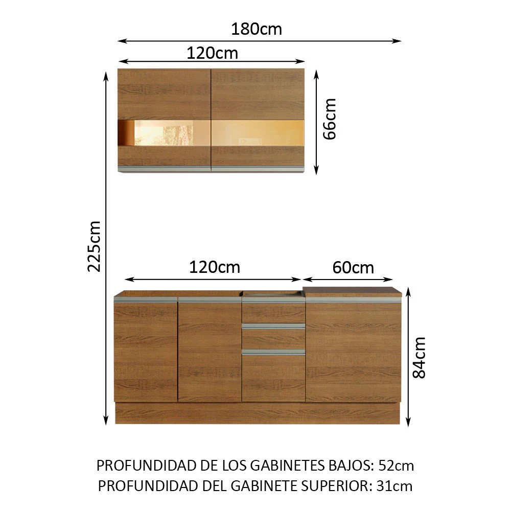 Combo de Cocina 180cm Marrón Milão Madesa 02 - Image 2