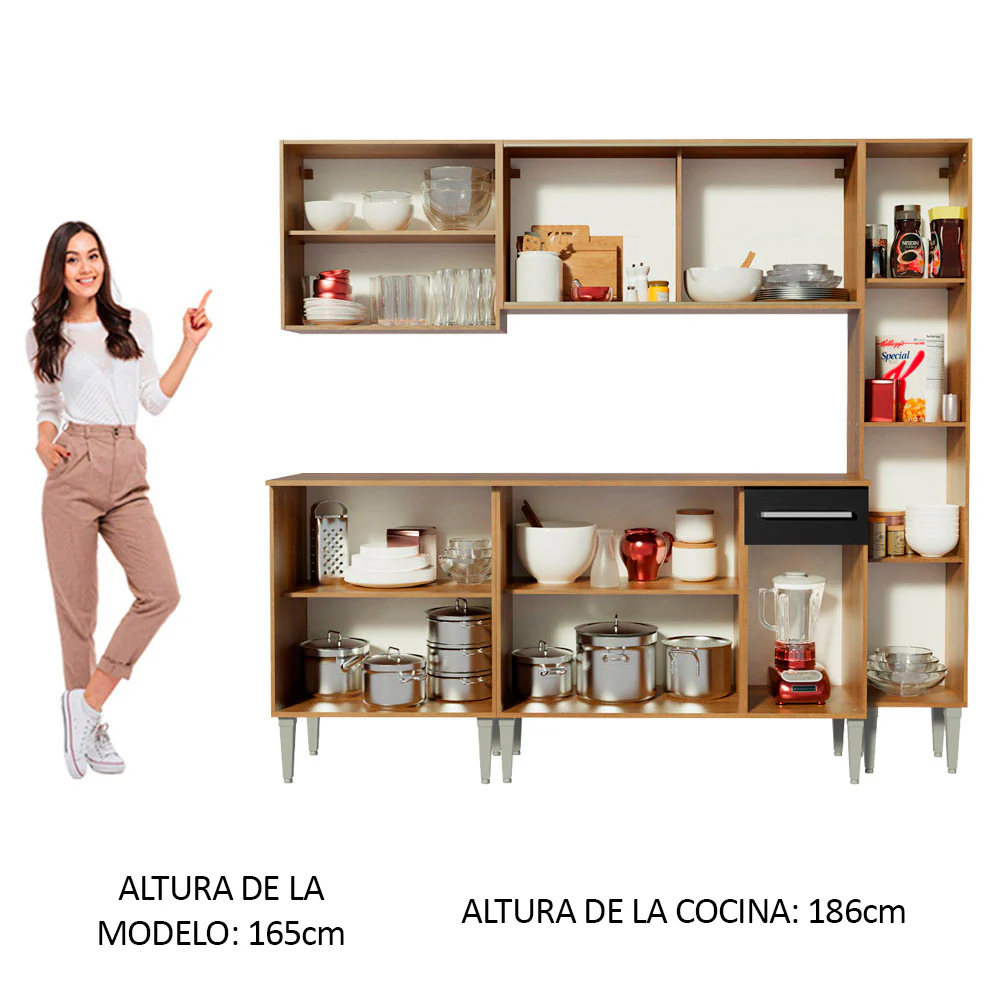 Combo de Cocina 201cm Marrón/Negro Emilly Fast Madesa 02 - Image 5