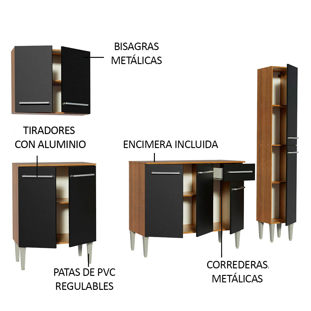 Combo de Cocina 201cm Marrón/Negro Emilly Sing Madesa 01 - Image 4