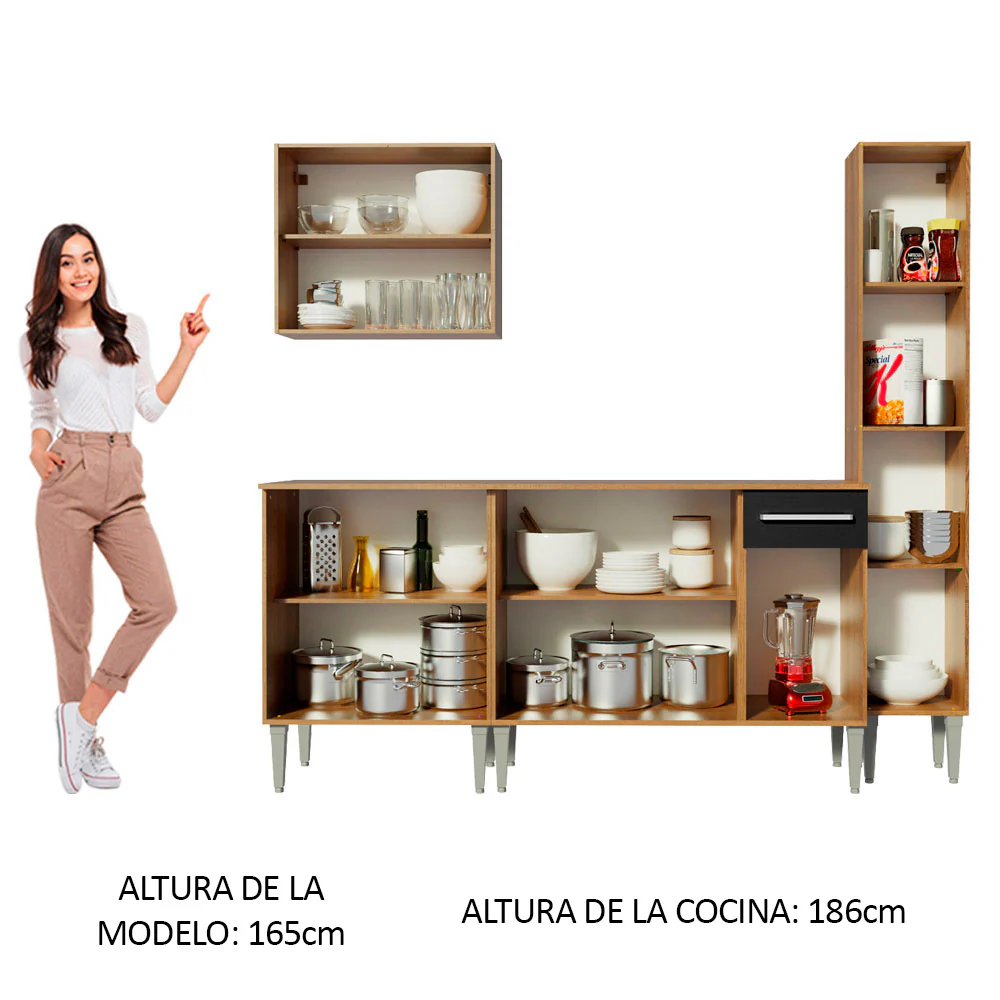 Combo de Cocina 201cm Marrón/Negro Emilly Sing Madesa 01 - Image 5