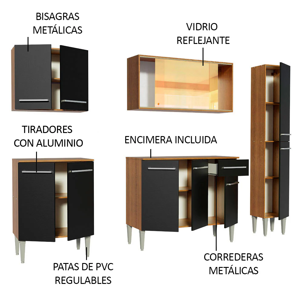 Combo de Cocina 201cm Marrón/Negro Emilly West Madesa 03 - Image 4