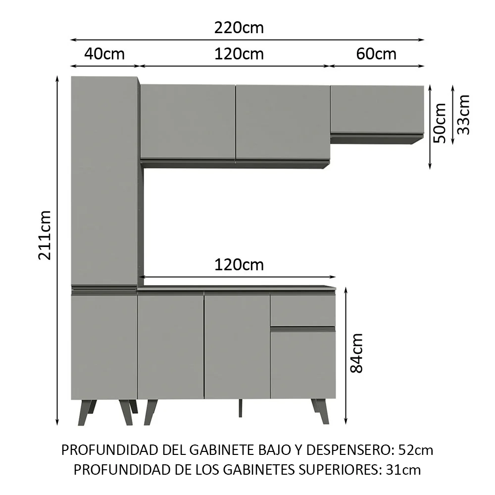 Combo Completo de Cocina 220 cm Gris Nice Madesa 01 - Image 2