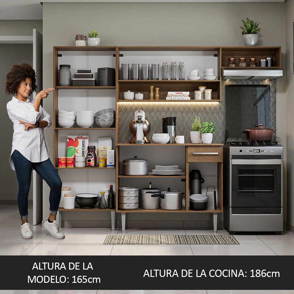 Combo completo de Cocina 229 cm 1 Cajón 9 Puertas Emilly Marrón/Gris - Image 5