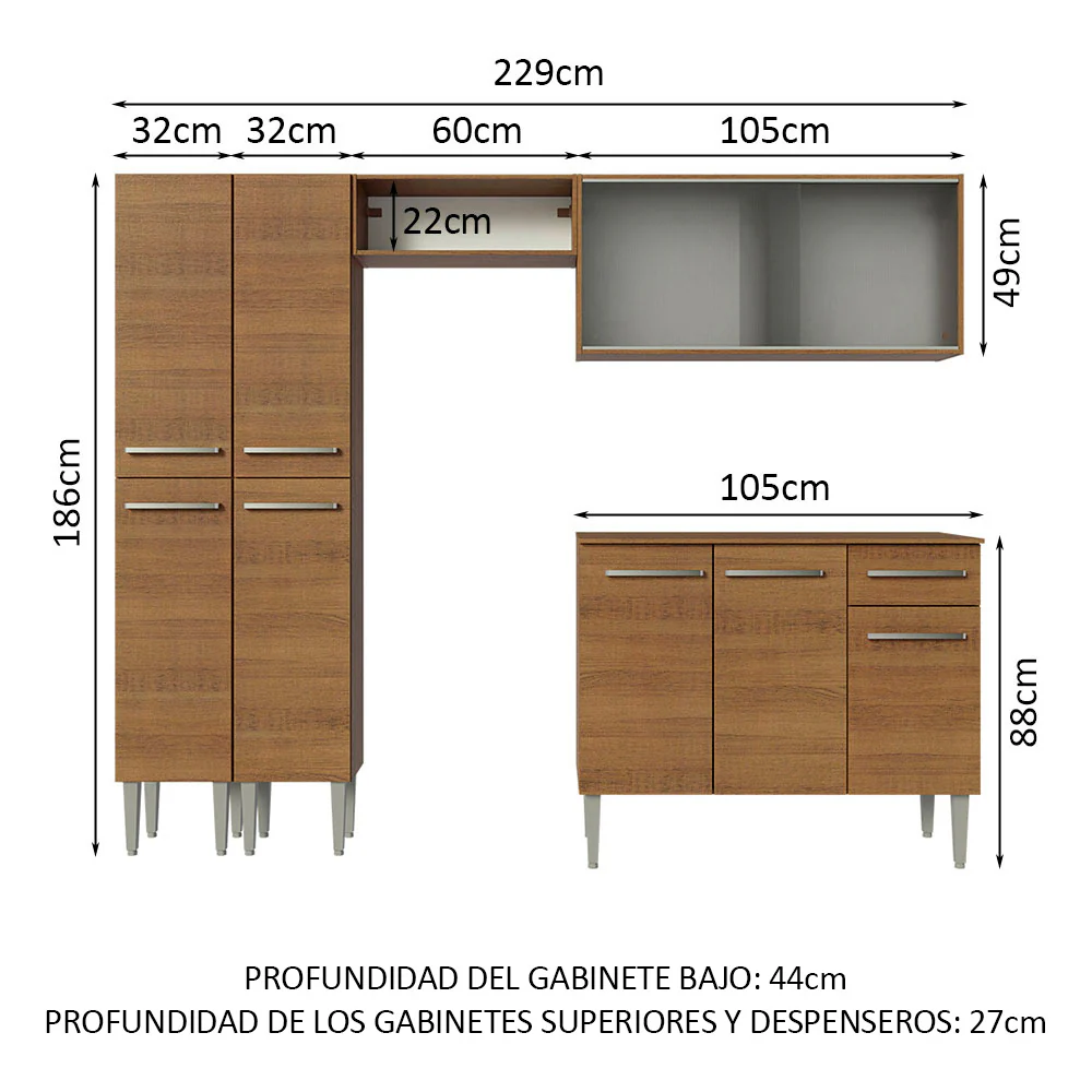 Combo completo de Cocina 229cm Emilly Madesa 05 - Marrón - Image 2