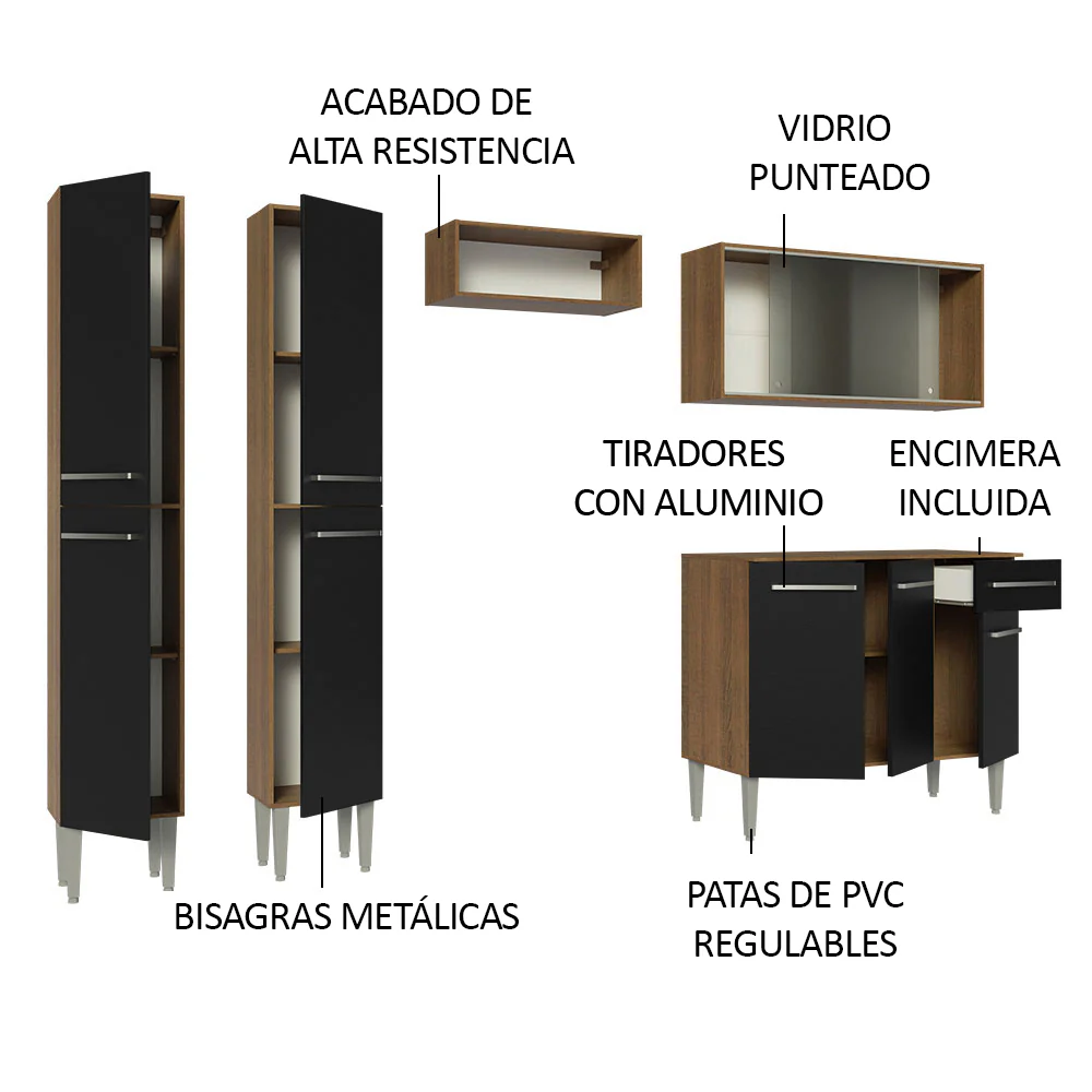Combo completo de Cocina 229cm Marrón/Negro Emilly Madesa 05 - Image 4
