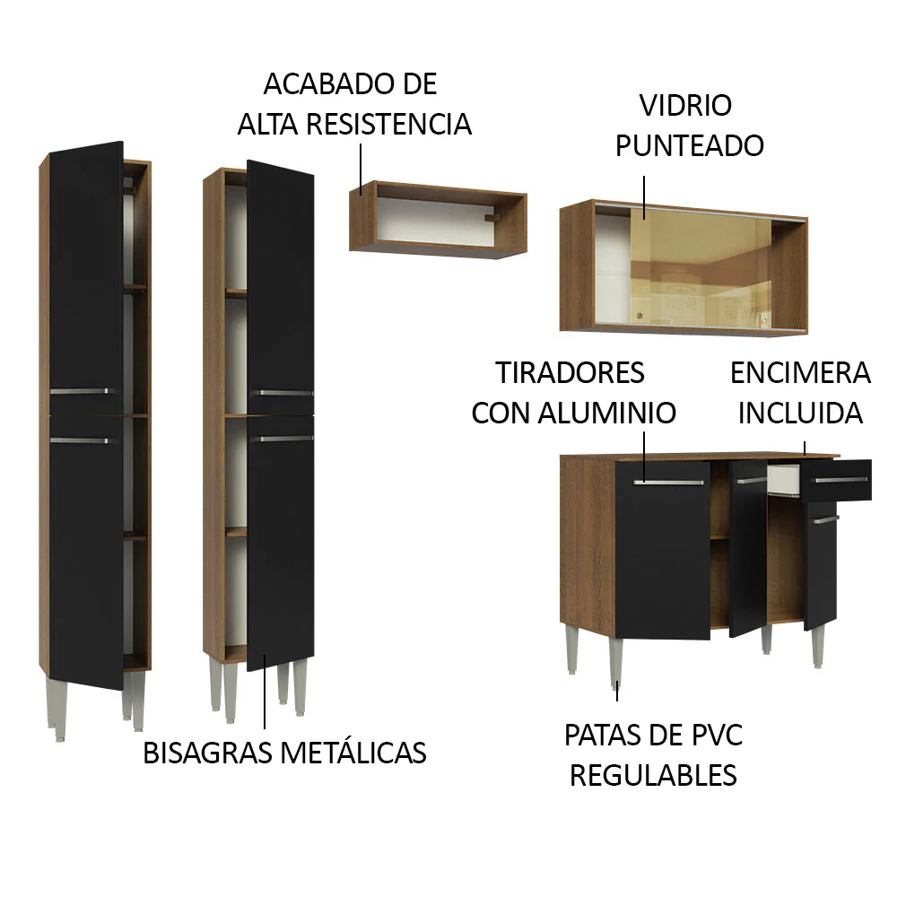 Combo completo de Cocina 229cm Marrón/Negro Emilly Madesa 06 - Image 4