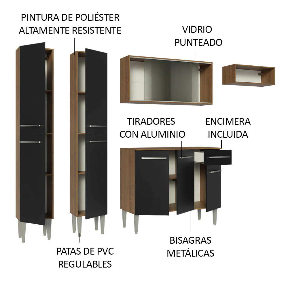 Combo completo de Cocina 229cm Marrón/Negro Emilly Madesa 08 - Image 4