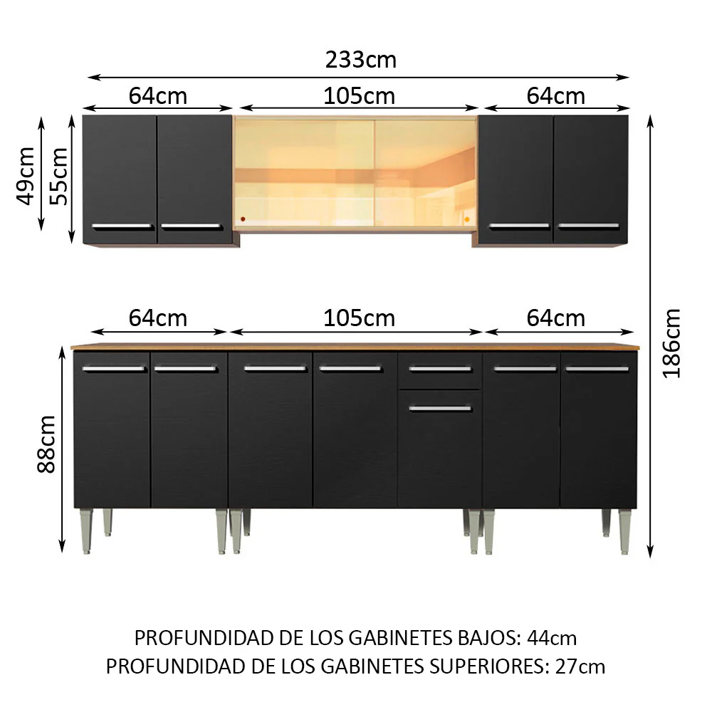 Combo completo de Cocina 233cm Marrón/Negro Emilly Fire Madesa 03 - Image 2