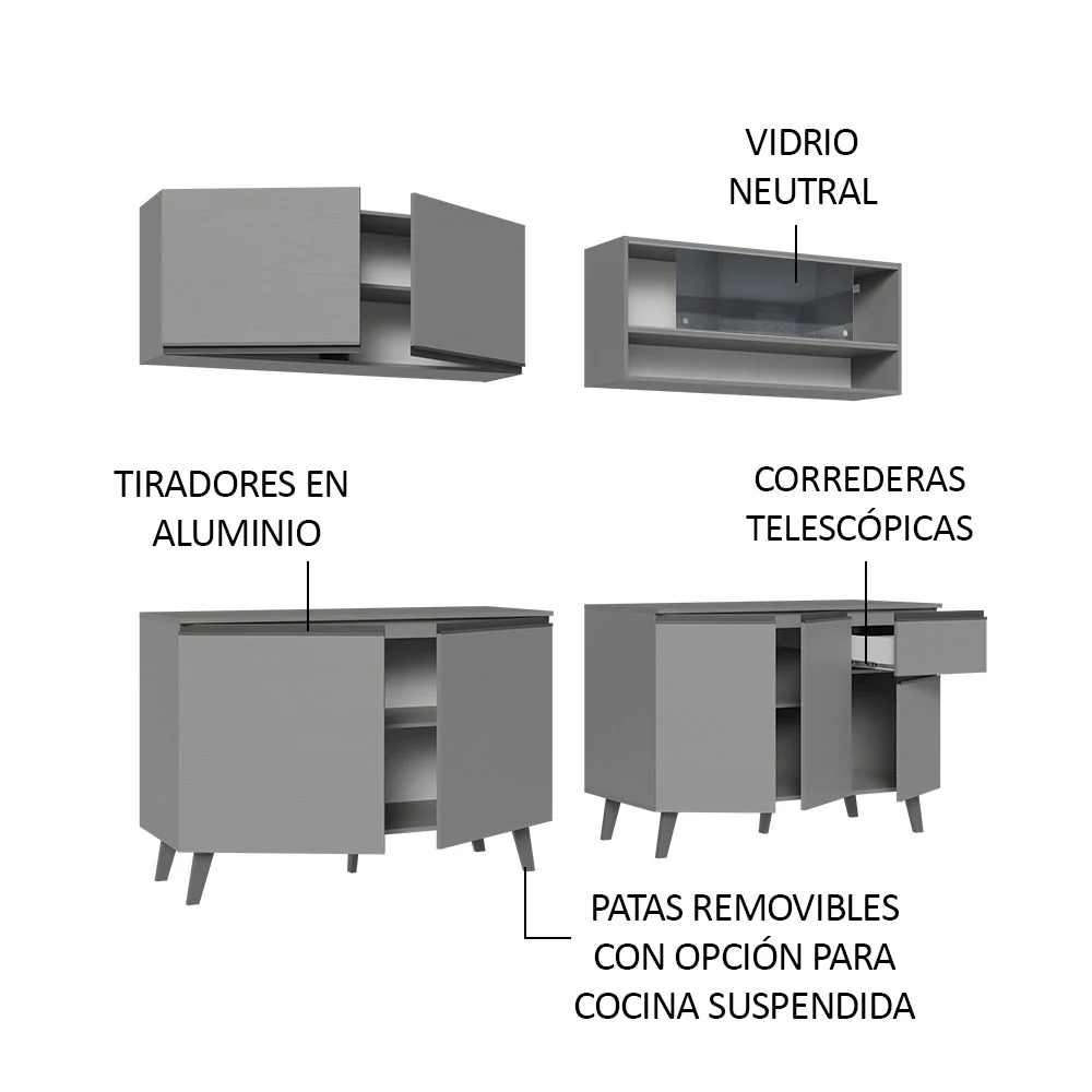 Combo Completo de Cocina 240 cm Gris Nice Madesa 03 - Image 4