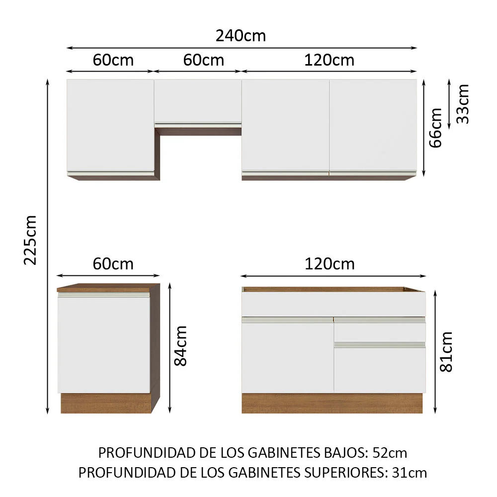 Combo Completo de Cocina 240 cm Marrón/Blanco Glamy Madesa 08 - Image 2