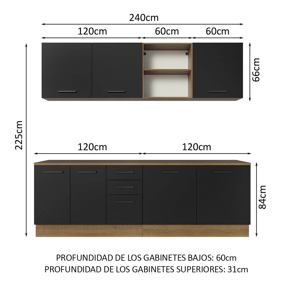 Combo Completo de Cocina 240 cm Marrón/Negro 60 cm de Profundidad Agata Madesa 02 - Image 2