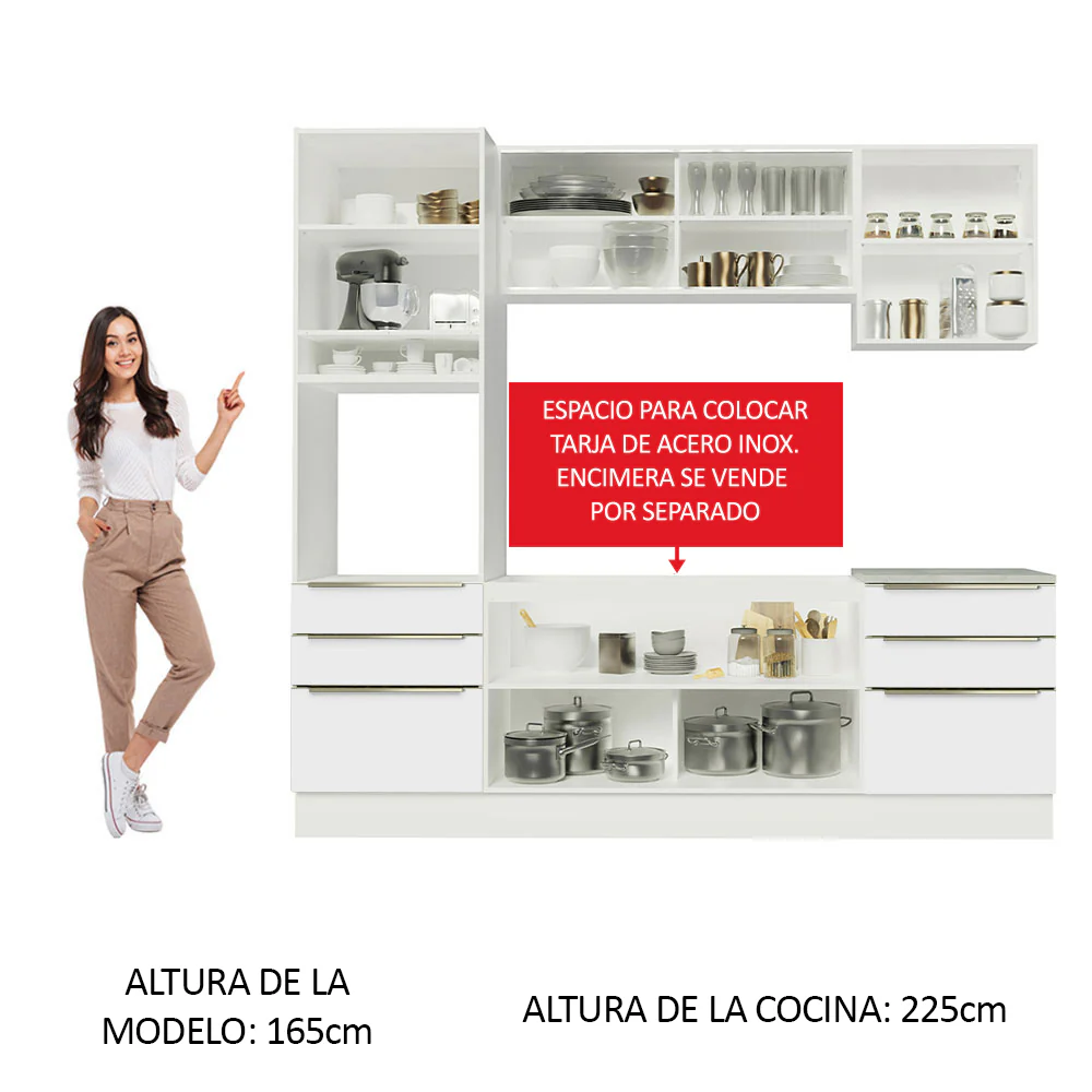 Combo Completo de Cocina 240 x 60 cm Blanco/Blanco Aterciopelado Lux Madesa 02 - Image 5