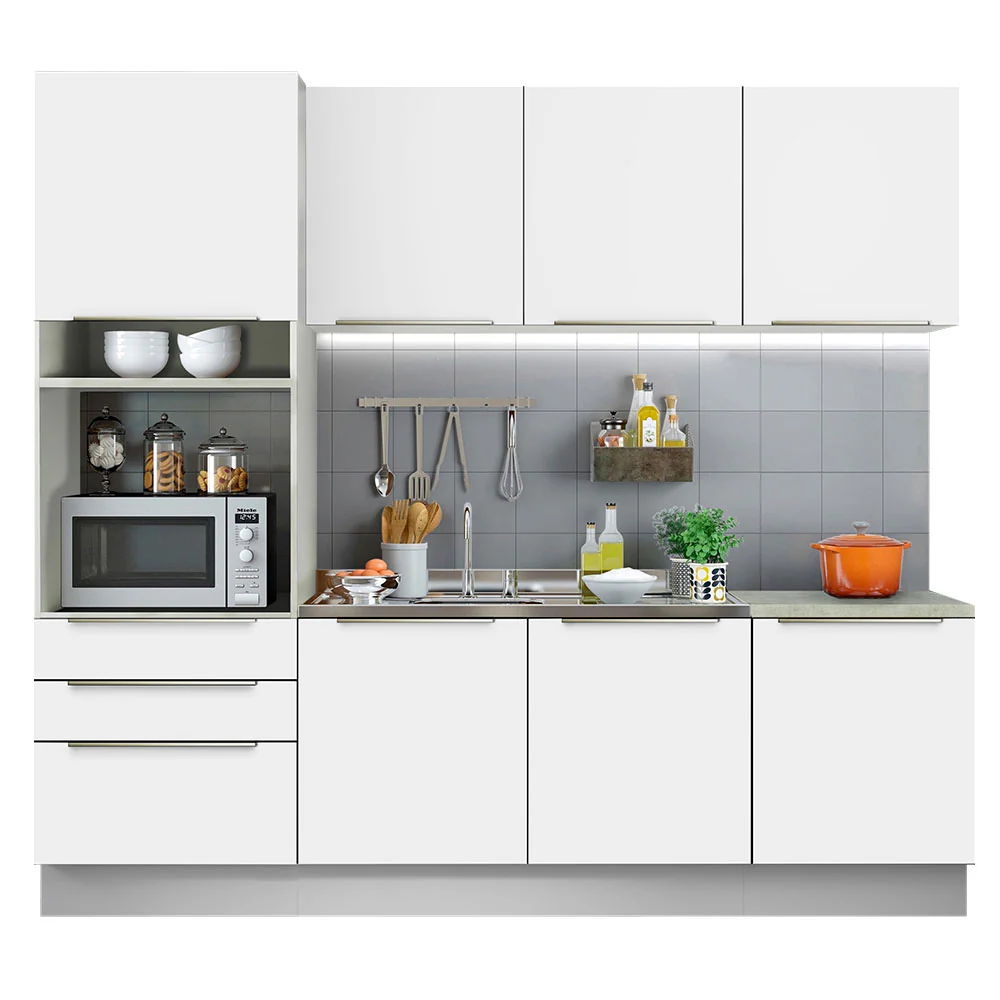 Combo Completo de Cocina 240 x 60 cm Blanco/Blanco Aterciopelado Lux Madesa 03 - Image 3