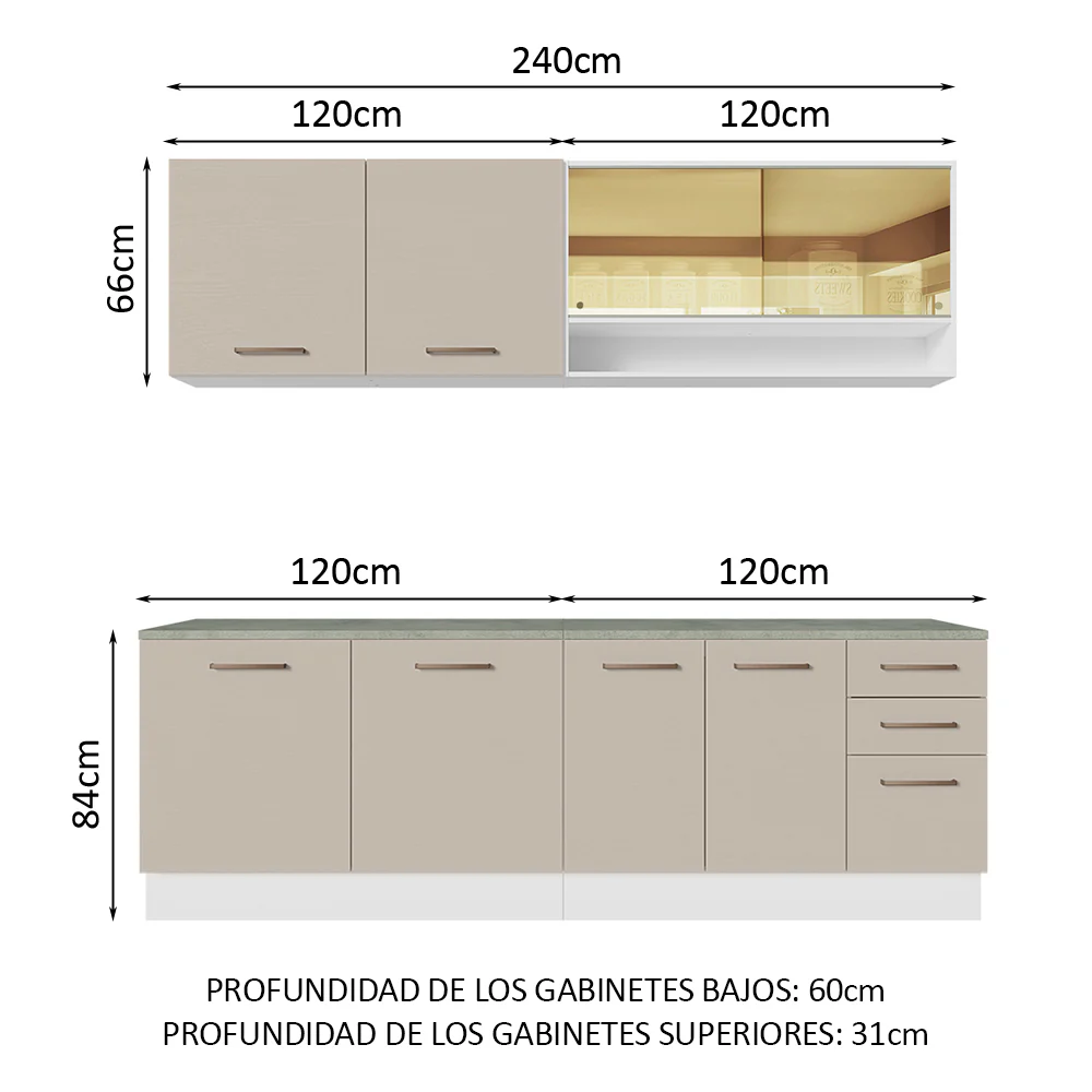 Combo completo de Cocina 240cm Blanco/Crema 60cm de Profundidad Agata Madesa 01 - Image 3
